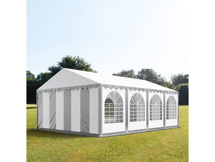 5x8m Partyzelt, PVC-Plane, grau-weiß, mit Bodenrahmen - (5371) von Toolport