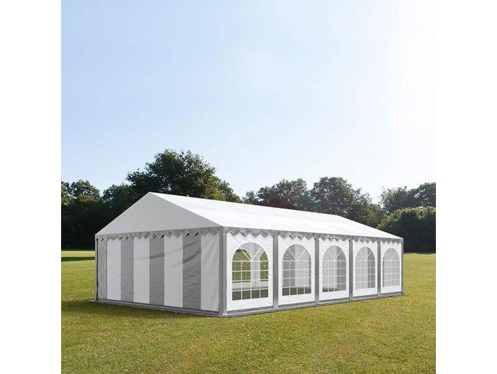 6x10m Partyzelt, PVC-Plane, grau-weiß, mit Bodenrahmen - (7254) von Toolport