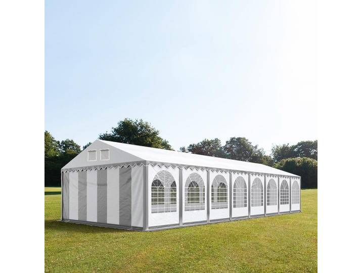 6x22m Partyzelt, PVC-Plane, grau-weiß, mit Bodenrahmen - (37736) von Toolport