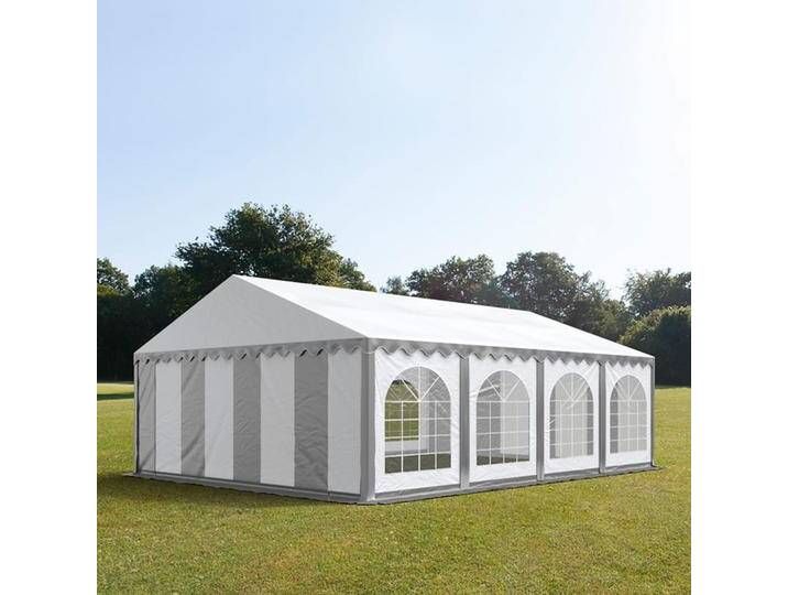 6x8m Partyzelt, PVC-Plane, grau-weiß, mit Bodenrahmen - (7153) von Toolport