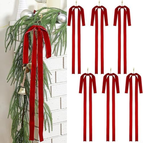 12 Stück Samtschleife Weihnachtsbaumschmuck mit klassischem Vintage-Design für den Innenbereich (rot) von ToolsEvery
