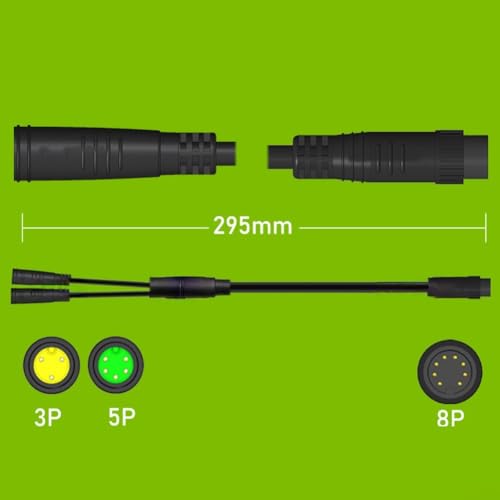1T2-Kabel, mit 8-poligem auf 5-poligem Display-Anschluss und 3-poligem Gasgriffkabel für Mountainbike, E-Bikes (PVC + Cooper) (1T2 295 mm) von ToolsEvery