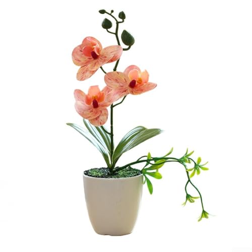 Anspruchsvolles künstliches Blumenarrangement im Topf mit Phalaenopsis-Design für Zuhause oder Büro (orange) von ToolsEvery