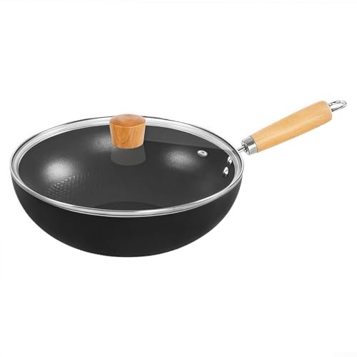 Antihaft-Bratpfanne für Wok-Kochgeschirr mit flachem Boden, mit Glasdeckel für einfaches Kochen (26 cm) von ToolsEvery