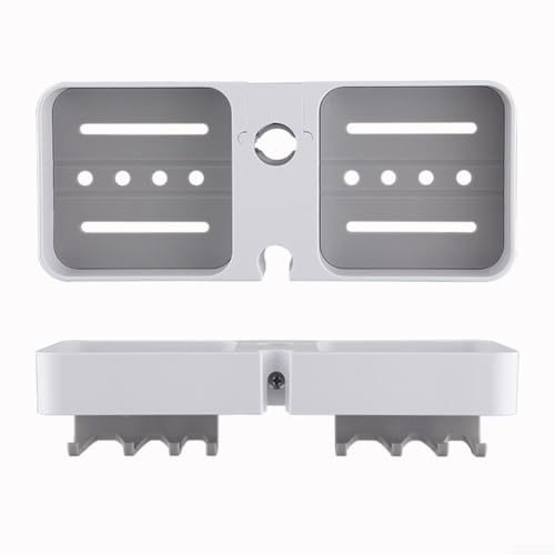 Badezimmerregal im minimalistischen Stil, geräumige Aufbewahrung, ABS-Badregal, Badewannen-Caddy mit Seifenhalter, ohne Bohren, Aufbewahrungsregal mit 8 Haken (weiß) von ToolsEvery