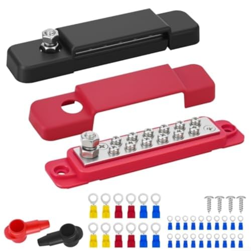 Busschienenklemmenblock, 4 x 3/16 Zoll Pfostenklemmen, mit Abdeckung für Autos, Wohnmobile, Schiffe, Yachten, Klemmleiste 48 V Gleichstrom, Auto, Boot, Marine, Solaranlage, Schwarz/Rot Busschienenklemmenblock, 4 x 3/16 Zoll Pfostenklemmen, mit Abdeckung für Autos, Wohnmobile, Schiffe, Yachten, Klemmleiste 48 V Gleichstrom, Auto, Boot, Marine, Solaranlage, Schwarz/Rot von ToolsEvery