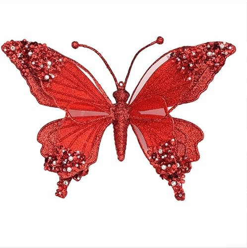 Glitzer Schmetterling Weihnachtsbaum Ornament mit Strass für festliche Feiertagsdekoration Kunststoff hängende Dekoration für saisonale Feier (rot) von ToolsEvery