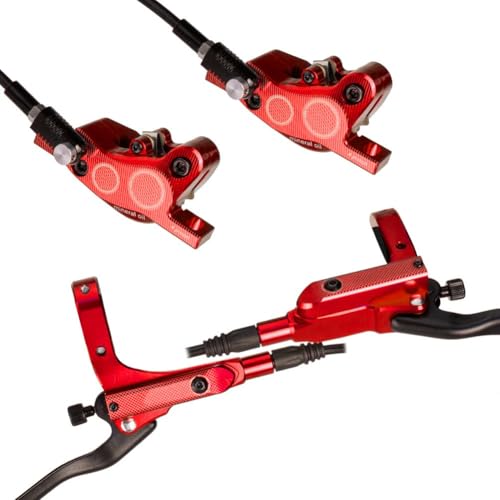 Hydraulisches Bremsen-Set mit 4 Kolben für Mountainbiking und Urban Riding Excellence (rot) von ToolsEvery