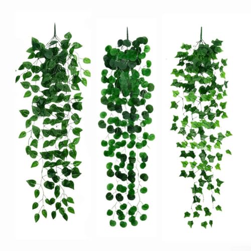 Künstliche Efeu Hängepflanzen 3er Set für Wand und Balkon Deko, Faux Greenery mit realistischem Blattdetail, Pflege Zimmerpflanze (1) von ToolsEvery