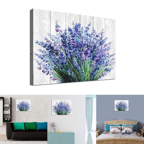Leinwandbild mit Lavendel und blauen Blumen, rahmenloses Gemälde für Schlafzimmer, Wohnzimmer, Arbeitszimmer und Flur von ToolsEvery