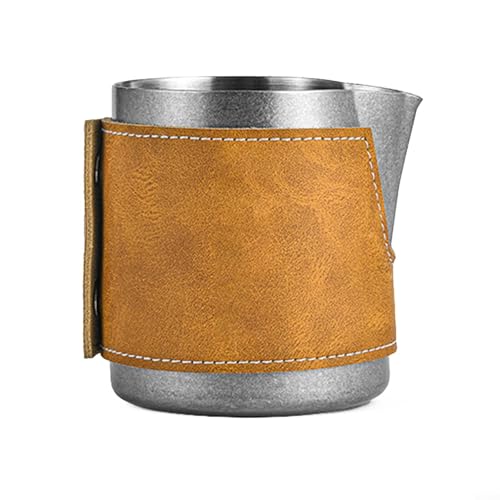 Milchaufschäumer mit Ledergriff, perfekt für schöne Latte Art Designs (Silber, 400 ml) von ToolsEvery