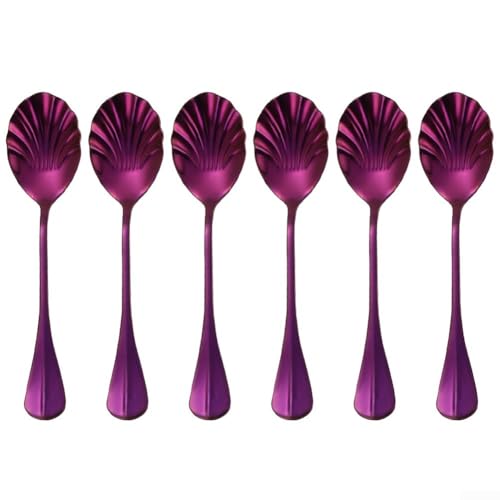 Muschelförmiger Löffel aus Edelstahl für elegantes Dessert Servieren zu verschiedenen Anlässen (lila) von ToolsEvery