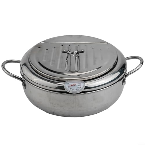 Robuster Fritteusentopf mit Temperaturthermometer, Deckel und Abtropfgestell zum Kochen (304 + 24 cm) von ToolsEvery