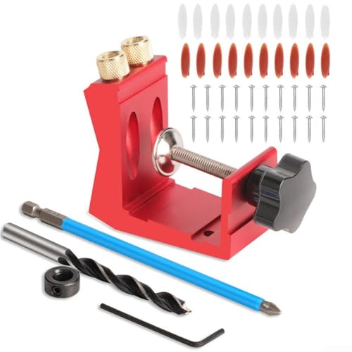 Taschenlochvorrichtungs-Set, Metall-Taschenschraubenvorrichtungssystem, mit verstellbaren Bohrführungen für 15-Grad-Winkellöcher, Rot von ToolsEvery