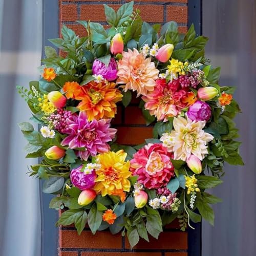 Türkränze, Frühling und Sommer für Haustürkranz mit grünen und floralen Akzenten, wetterbeständige Dekoration für den ganzjährigen Gebrauch von ToolsEvery