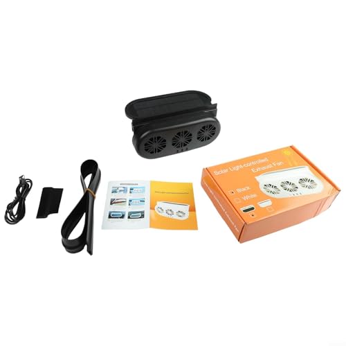 USB wiederaufladbarer Auto-Lüftungsventilator mit Solarenergie und Dreifachkopf-Design für maximalen Luftstrom (schwarz) von ToolsEvery