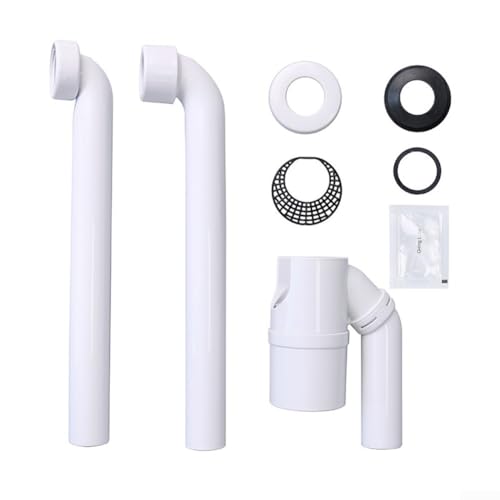 Verstellbarer 360 Grad G1 1/4 Zoll Waschbecken Abflussrohr Siphon für Waschbecken mit eingebautem Haarfilter, Rückflussverhinderung und auslaufsicherem Silikon-Dichtungsring (45°) von ToolsEvery