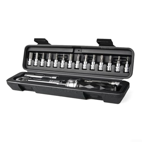 Verstellbarer Mountainbike-Drehmomentschlüssel, 1/4-Zoll-Antrieb, Klick-Drehmomentschlüssel-Set, 18-in-1-Reparaturwerkzeug-Set mit mehreren Adapterhülsen T15 T40 und 3 10 mm Größen von ToolsEvery