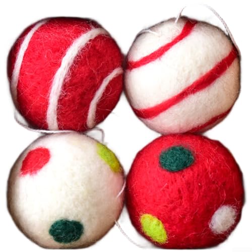 Vier Wollfilz-Schneeflocken-Kugeln zum Aufhängen an Bäumen und Feiertags-Dekoration (B) von ToolsEvery