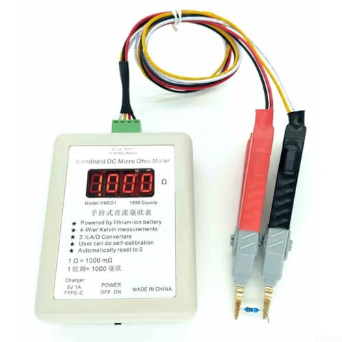Vierdraht-Kelvin-Handtester für Anwendungen mit niedrigem Widerstand, ausgestattet mit eingebauter Batterie und einfacher Kalibrierung (großer Clip 2R) von ToolsEvery