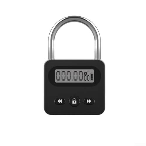 Wiederaufladbares intelligentes Vorhängeschloss, Legierung und Silikon, 79 x 46 mm, mit LCD-Display, Hintergrundbeleuchtung, elektronischer Timer, über 500 Stunden Standby-Zeit (schwarz) von ToolsEvery