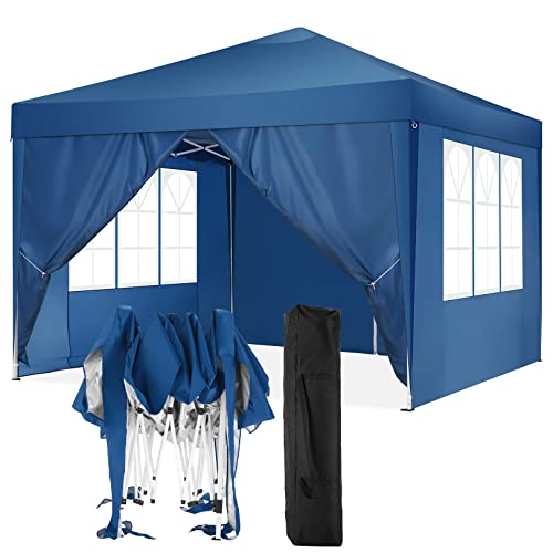 COBIZI Pavillon 3x3 Faltpavillon Wasserdicht Stabil Winterfest Faltbar Partyzelt mit 4 Seitenteilen Pop up Gartenpavillon UV Schutz 50+ Höhenverstellbar für Strand Hochzeit Camping, Blau von COBIZI