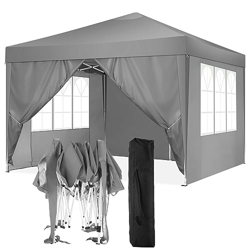 TOOLUCK Pavillon 3x3 Faltpavillon Wasserdicht Stabil Winterfest Faltbar Partyzelt mit 4 Seitenteilen Pop up Gartenpavillon UV Schutz 50+ Höhenverstellbar für Strand Hochzeit Camping, Grau von Tooluck