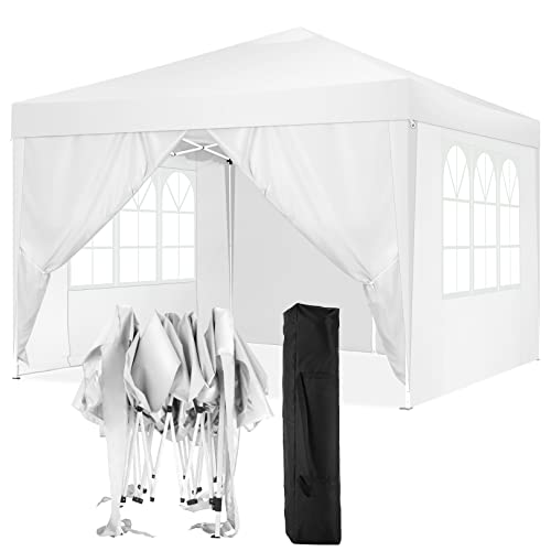 TOOLUCK Pavillon 3x3 Faltpavillon Wasserdicht Stabil Winterfest Faltbar Partyzelt mit 4 Seitenteilen Pop up Gartenpavillon UV Schutz 50+ Höhenverstellbar für Strand Hochzeit Camping, Weiß von Tooluck