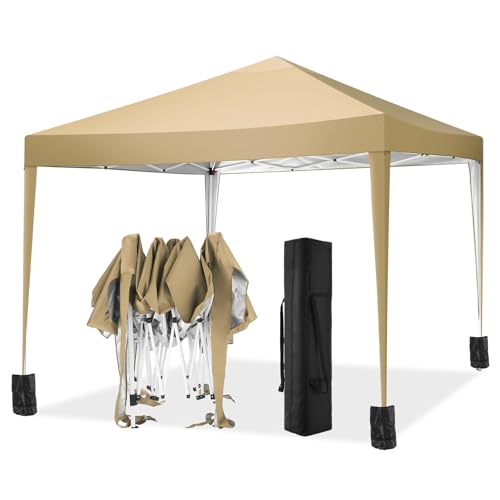 TOOLUCK Pavillon 3x3m Wasserdicht Stabil Faltpavillon Pop up Gartenpavillon Partyzelt Bierzelt Faltbar Gartenzelt mit 4 Sandsack, Höhenverstellbar, Khaki von Tooluck