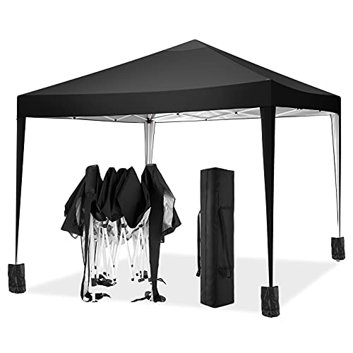 TOOLUCK Pavillon 3x3m Wasserdicht Stabil Faltpavillon Pop up Gartenpavillon Partyzelt Bierzelt Faltbar Gartenzelt mit 4 Sandsack, Höhenverstellbar, Schwarz von Tooluck