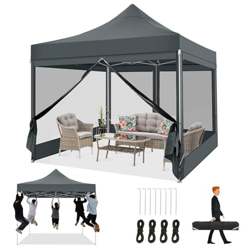 COBIZI Faltpavillon 3x3 Pavillon 3x3m Wasserdicht Stabil, Partyzelt Faltbar mit 4 Seitenwänden Moskitonetz Pop Up Gartenpavillon Anti-UV für Garten, Grau von COBIZI