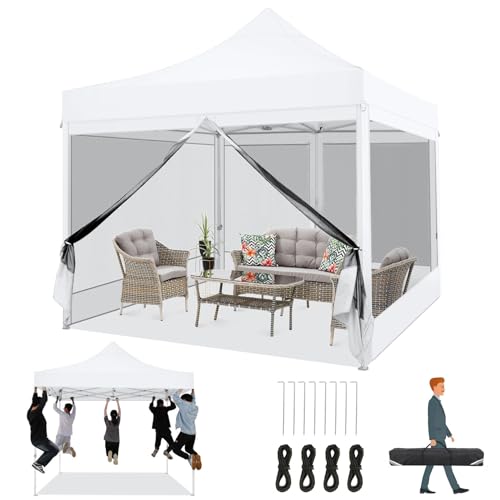 COBIZI Faltpavillon 3x3 Pavillon 3x3m Wasserdicht Stabil, Partyzelt Faltbar mit 4 Seitenwänden Moskitonetz Pop Up Gartenpavillon Anti-UV für Garten, Weiß von COBIZI
