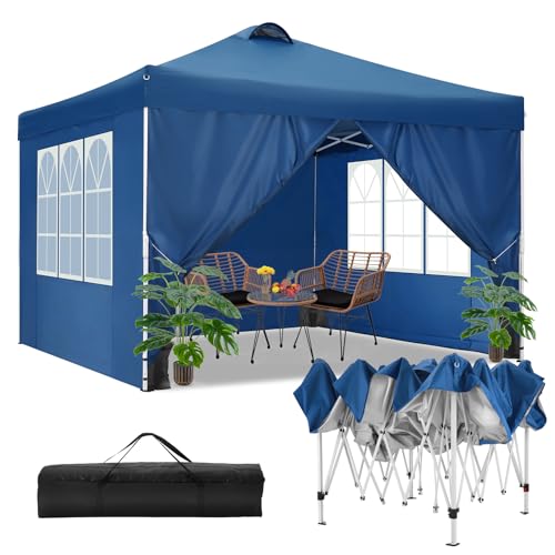 TOOLUCK Pavillon 3x3m Wasserdicht Stabil Winterfest Faltpavillon Partyzelt Gartenpavillon mit Entlüftung, 4 Seitenteilen, 4 Sandsack, Höhenverstellbar, Pop up Faltbar Gartenzelt, Blau von Tooluck