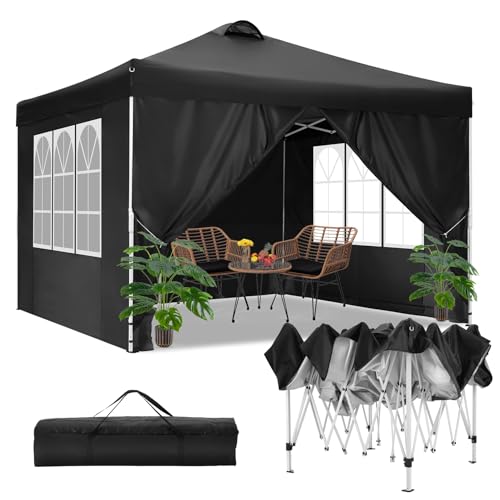 TOOLUCK Pavillon 3x3m Wasserdicht Stabil Winterfest Faltpavillon Partyzelt Gartenpavillon mit Entlüftung, 4 Seitenteilen, 4 Sandsack, Höhenverstellbar, Pop up Faltbar Gartenzelt, Schwarz von Tooluck