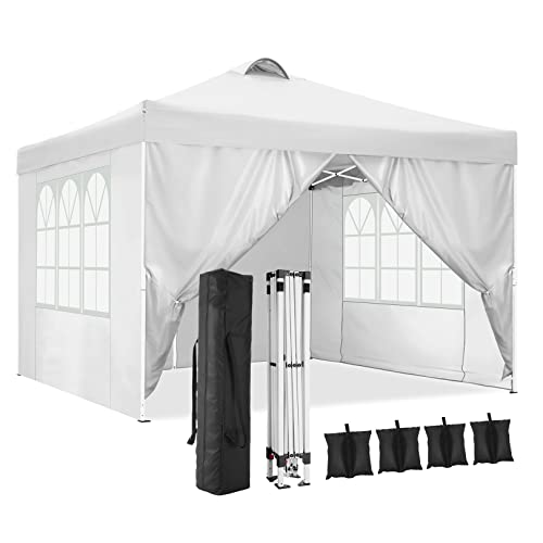 Pavillon 3x3 Wasserdicht Stabil Winterfest Pop up Faltpavillon mit 4 Seitenteilen und 4 Sandsäcke, Faltbar Gartenzelt Partyzelt Gartenpvillon mit Entlüftung, UV-Schutz 50+, TOOLUCK/Weiß von Tooluck