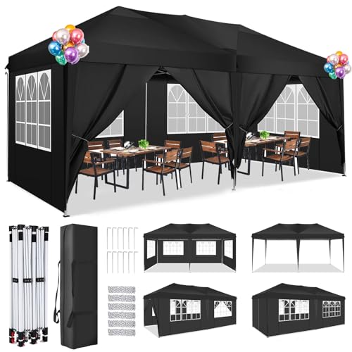 TOOLUCK Pavillon 3x6m Faltpavillon Wasserdicht Stabil Winterfest Faltbar Partyzelt UV-Schutz Pop Up Pavillon mit 6 Seitenteilen & 1 Tragetasche für Outdoor-Aktivitäten Gartenpartys, Schwarz von Tooluck