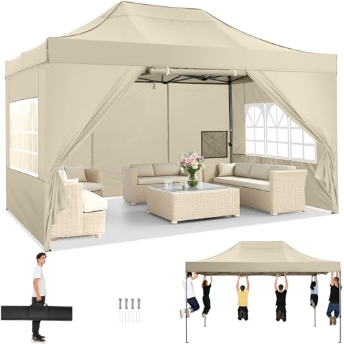 COBIZI Faltpavillon Pavillon 3x4.5 Wasserdicht Stabil, Outdoor Faltbar Garten Pavillon UV Schutz 50+, Partyzelt mit 4 Seitenteilen, Khaki COBIZI Faltpavillon Pavillon 3x4.5 Wasserdicht Stabil, Outdoor Faltbar Garten Pavillon UV Schutz 50+, Partyzelt mit 4 Seitenteilen, Khaki von COBIZI