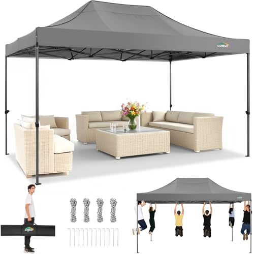 COBIZI Faltpavillon Pavillon 3x4.5 Wasserdicht Stabil 3.0, Outdoor Faltbar Garten Pavillon, Gazebo 3 x 4.5 Folding Gazebo Party Tent, UV Schutz 50+, Grau（Verdickter Rahmen） von COBIZI
