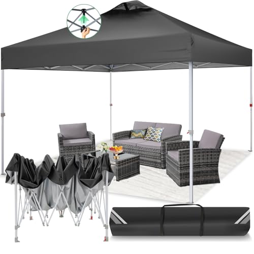 TOOLUCK Pavillon 3x3 Wasserdicht Stabil Faltpavillon Faltbar Partyzelt One Push Pop Up Gartenlauben mit Entlüftung UV Schutz 50+ Höhenverstellbar Gartenpavillon für Strand Hochzeit Camping, Schwarz von Tooluck