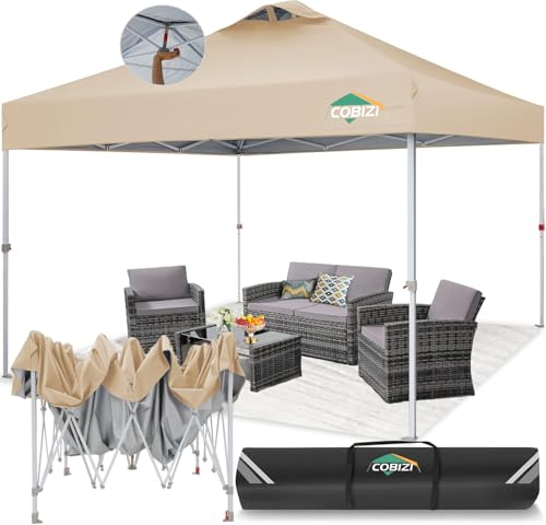 TOOLUCK Pavillon 3x3 Wasserdicht Stabil Faltpavillon Faltbar Partyzelt One Push Pop Up Gartenlauben mit Entlüftung UV Schutz 50+ Höhenverstellbar Gartenpavillon für Strand Hochzeit Camping, Khaki von Tooluck