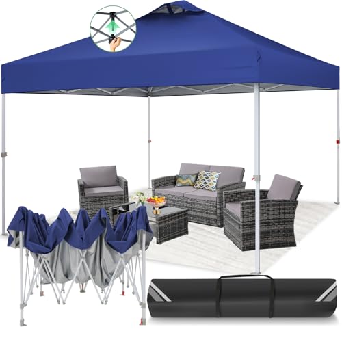 TOOLUCK Pavillon 3x3 Wasserdicht Stabil Faltpavillon Faltbar Partyzelt One Push Pop Up Gartenlauben mit Entlüftung UV Schutz 50+ Höhenverstellbar Gartenpavillon für Strand Hochzeit Camping, Navy Blau von Tooluck