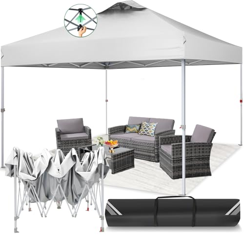 TOOLUCK Pavillon 3x3 Wasserdicht Stabil Faltpavillon Faltbar Partyzelt One Push Pop Up Gartenlauben mit Entlüftung UV Schutz 50+ Höhenverstellbar Gartenpavillon für Strand Hochzeit Camping, Weiß von Tooluck