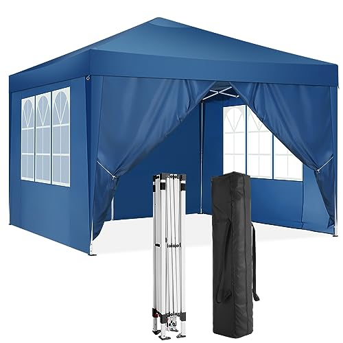 TOOLUCK Pavillon 3x3 Faltpavillon Wasserdicht Stabil Winterfest Faltbar Partyzelt Pop up Gartenpavillon UV-Schutz mit 4 Seitenteilen,Blau von Tooluck