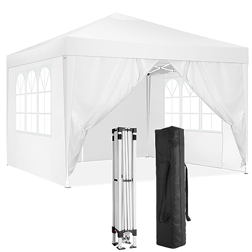 TOOLUCK Pavillon 3x3 Faltpavillon Wasserdicht Stabil Winterfest Faltbar Partyzelt Pop up Gartenpavillon UV-Schutz mit 4 Seitenteilen,Weiß von Tooluck