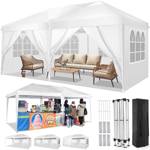 TOOLUCK Pavillon 3x6 Faltpavillon Wasserdicht Stabil Winterfest Faltbar Partyzelt mit 6 Seitenteilen Pop up Gartenpavillon UV Schutz 50+ Höhenverstellbar für Strand Hochzeit Camping, Weiß von Tooluck