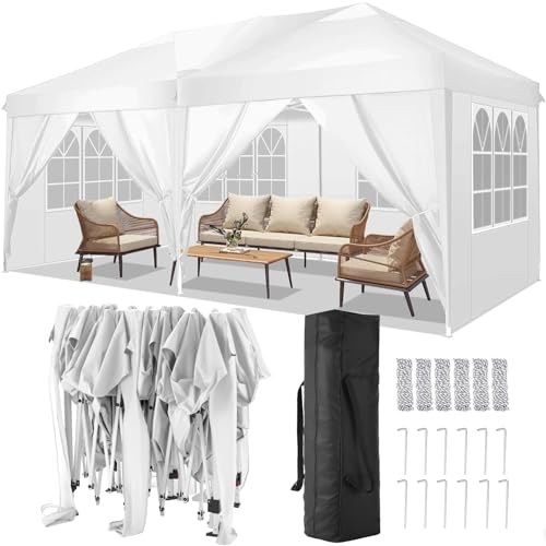 COBIZI Pavillon 3x6 Faltpavillon Wasserdicht Stabil Winterfest Faltbar Partyzelt mit 6 Seitenteilen Pop up Gartenpavillon UV Schutz 50+ Höhenverstellbar für Strand Hochzeit Camping, Weiß von COBIZI