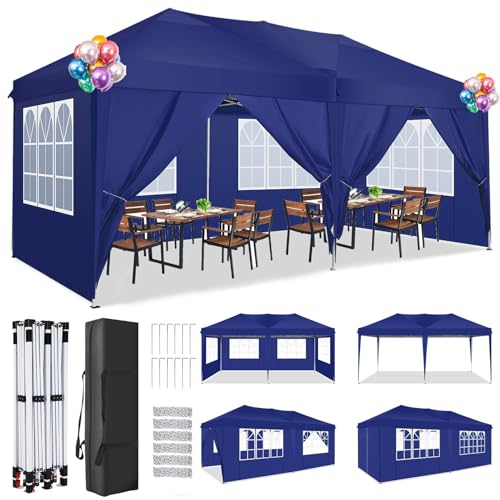 TOOLUCK Pavillon 3x6m Faltpavillon Wasserdicht Stabil Winterfest Faltbar Partyzelt UV-Schutz Pop Up Pavillon mit 6 Seitenteilen & 1 Tragetasche für Outdoor-Aktivitäten Gartenpartys, Navy Blau von Tooluck