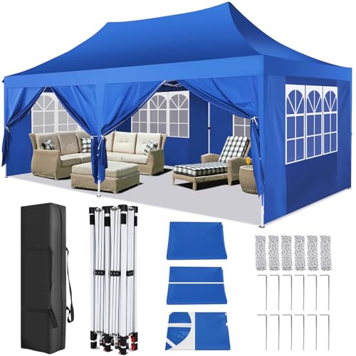 TOOLUCK Pavillon 3x6m Faltpavillon Wasserdicht Stabil Winterfest Partyzelt Faltbar Pop Up Pavillon mit 6 Seitenwänden UV-Schutz 50+ Gartenpavillon für Strand Hochzeit Camping, Blau von Tooluck