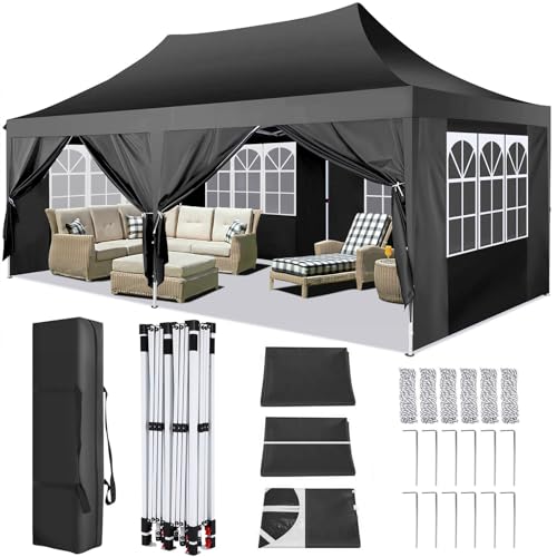 TOOLUCK Pavillon 3x6m Faltpavillon Wasserdicht Stabil Winterfest Partyzelt Faltbar Pop Up Pavillon mit 6 Seitenwänden UV-Schutz 50+ Gartenpavillon für Strand Hochzeit Camping, Schwarz von Tooluck