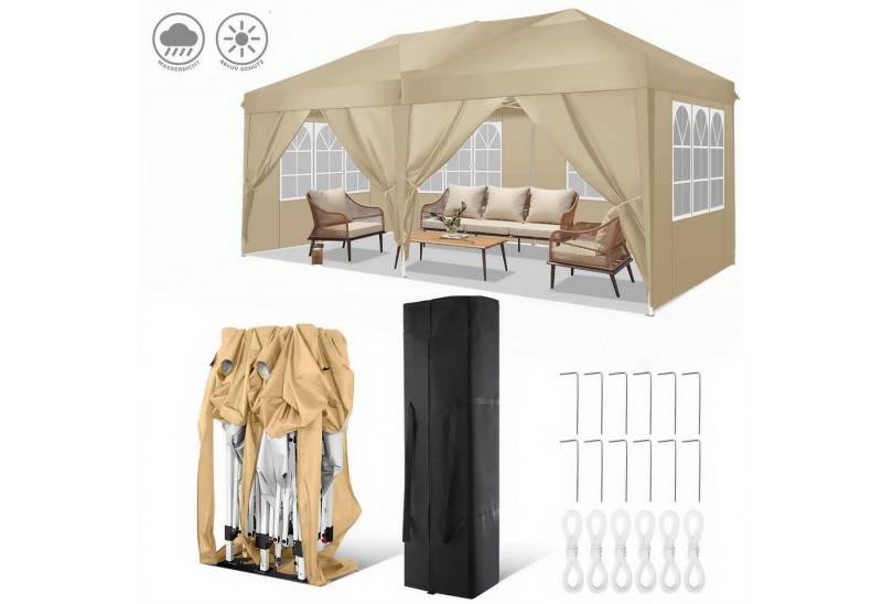Tooluck Faltpavillon 3x6m Festzelt Wasserdicht UV-Schutz für Garten Terrasse Feier Party, mit 4 Seitenteilen, mit 4 Seitenteilen 2 Eingängen 12 Heringe 4 Seile 1 Tragetasche von Tooluck